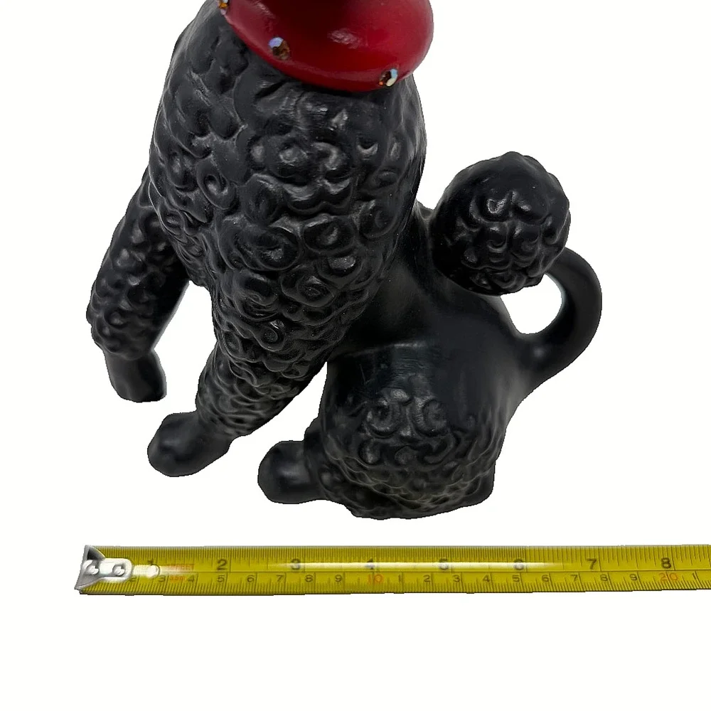 Tootsie CG 1970 Black Poodle Figurine Red Jeweled Collar Vintage MCM